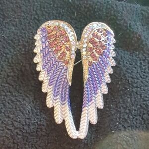 Elegant Purple and Gold Tone Angel Wing Brooch Or Pendant